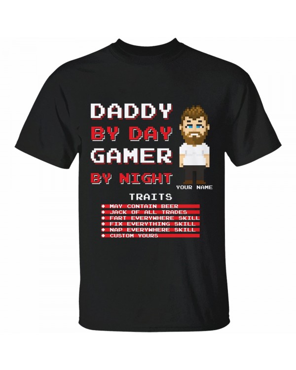 Daddy By Day Gamer By Night – Personalized Shirt – Pixel Man