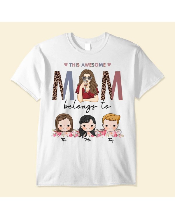 This Awesome Mom Belongs To – Personalized Shirt – Cute Kids Peeking