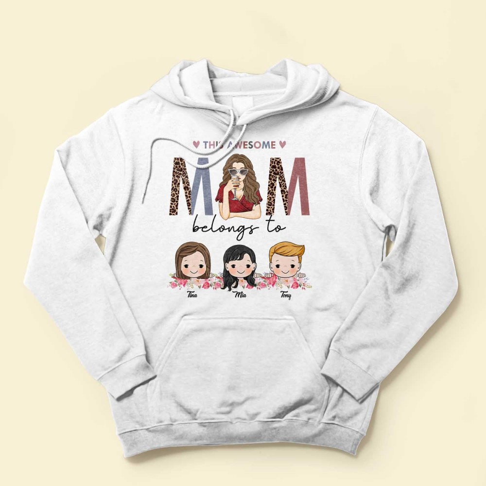 This Awesome Mom Belongs To – Personalized Shirt – Cute Kids Peeking