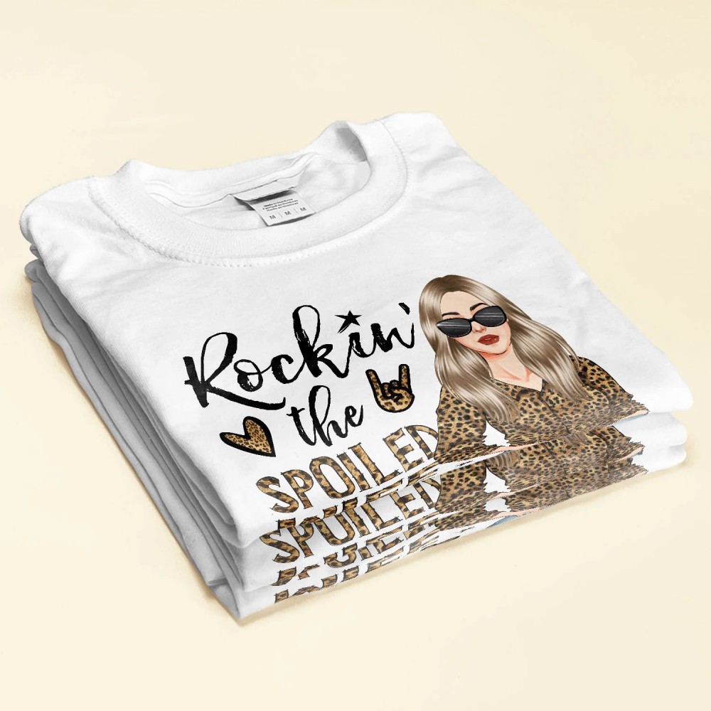 Rocking The Spoiled Wife Life – Personalized Shirt – Anniversary Valentine’s Day Birthday Gift For Wife Mom Mother Lover – Leopard Woman