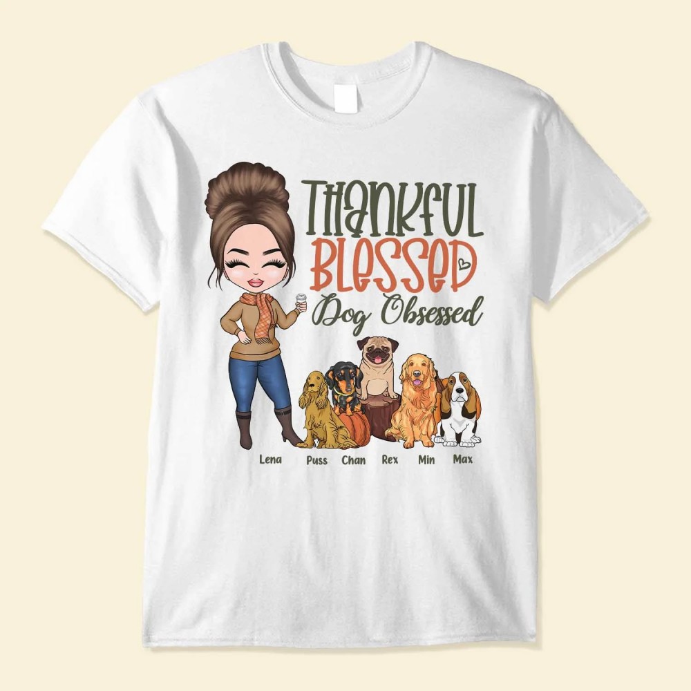 Thankful Blessed Dog Obsessed – Personalized Shirt – Fall Season Gift For Dog Lover