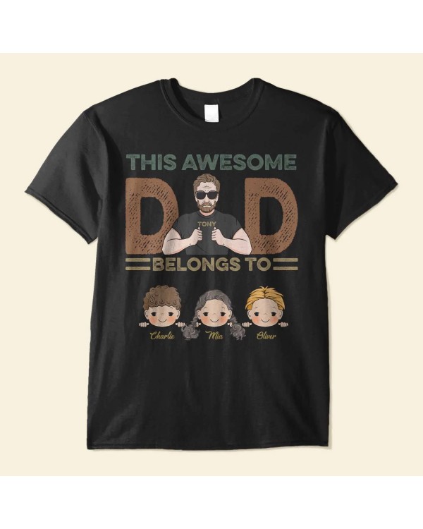 This Awesome Dad Grandpa Belongs To – Personalized Shirt – Cute Kids Peeking