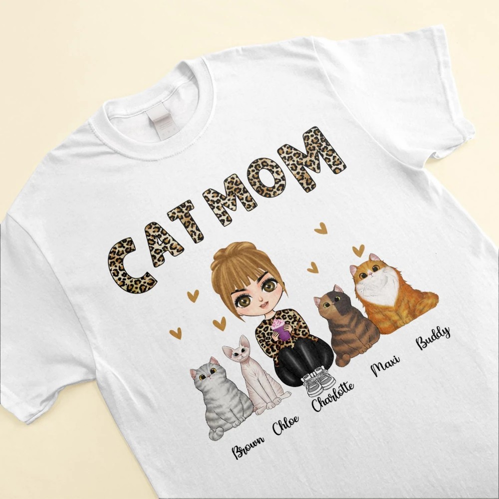 Cat Mom Leopard Design – Personalized Shirt – Birthday Gift For Cat Mom Cat Lovers