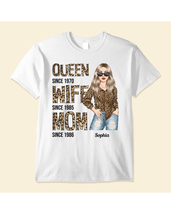 Queen Wife Mom – Personalized Shirt – Anniversary Valentine’s Day Birthday Gift For Wife Mom Grandma – Leopard Woman