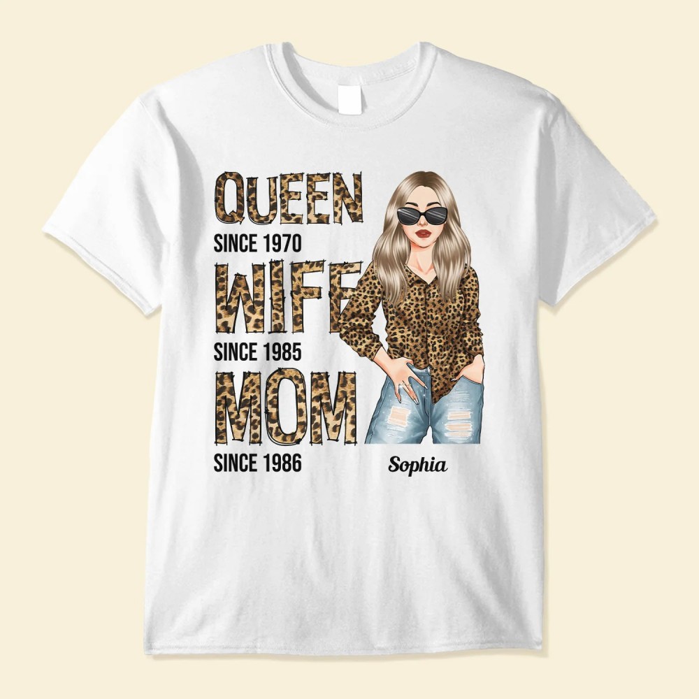 Queen Wife Mom – Personalized Shirt – Anniversary Valentine’s Day Birthday Gift For Wife Mom Grandma – Leopard Woman