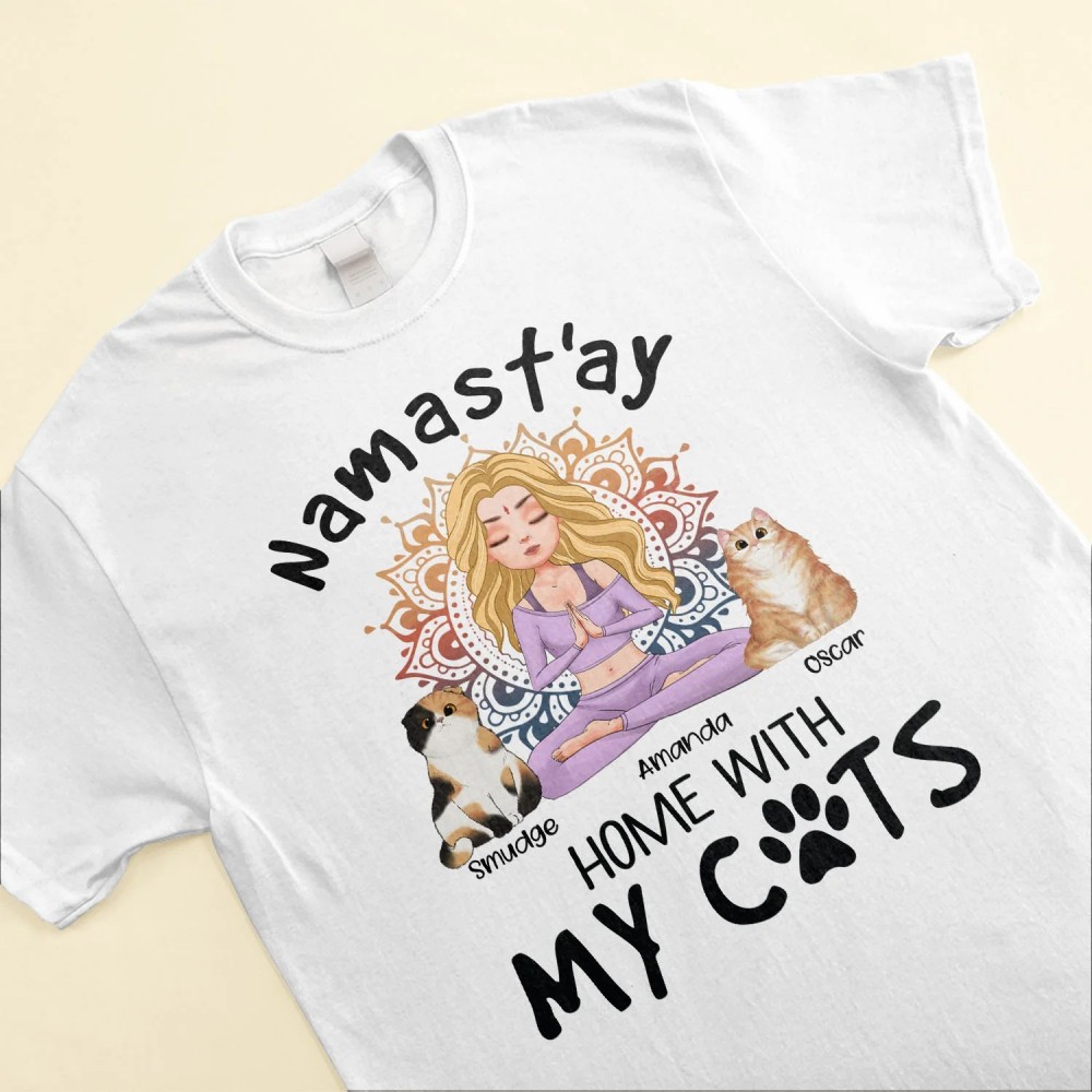 Namast’ay Home With My Cat – Personalized Shirt – Gift For Yoga Lover – Yoga Girl Illustration