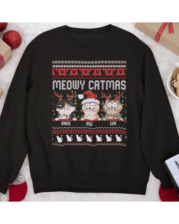 Meowy Catmas Ugly Christmas Pattern – Personalized Sweatshirt