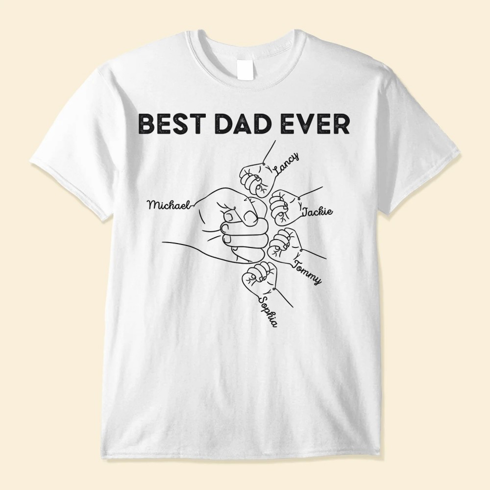 Best Dad Ever Hands Line Art – Personalized Shirt – Birthday Funny Gift For Grandpa Papa Daddy – From Wife Daughters Sons Grandchildren