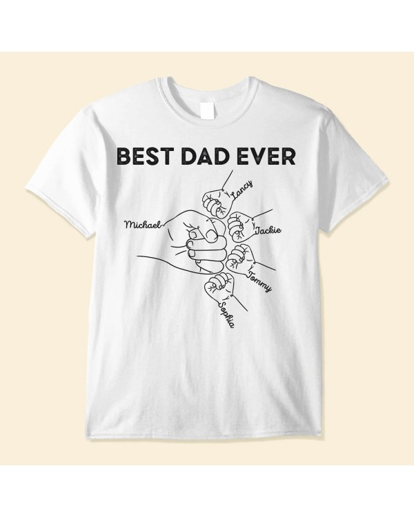 Best Dad Ever Hands Line Art – Personalized Shirt – Birthday Funny Gift For Grandpa Papa Daddy – From Wife Daughters Sons Grandchildren