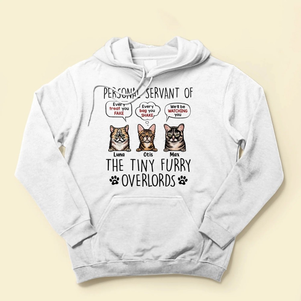 I Am Personal Servant Of The Tiny Furry Overlords – Personalized Shirt – Birthday Funny Gift For Cat Lovers Cat Mom Cat Dad Cat Person