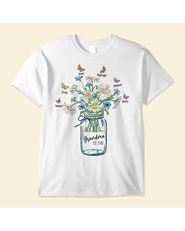 Grandma Est Flower Butterfly – Personalized Shirt – Birthday Gift For Grandma Mama Nana Gigi Mimi