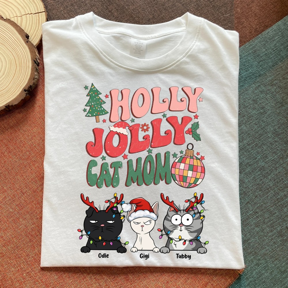 Holly Jolly Cat Mom Christmas Fun – Personalized Shirt