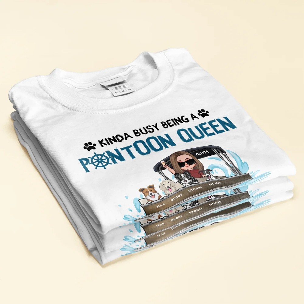 Pontoon Queen Dog Mom – Personalized Shirt – Birthday Summer Vacation Gift For Dog Cat Lovers