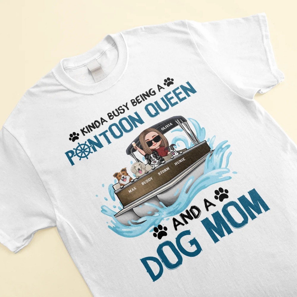 Pontoon Queen Dog Mom – Personalized Shirt – Birthday Summer Vacation Gift For Dog Cat Lovers